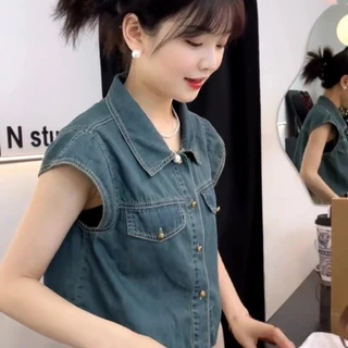 （จัดส่งภายใน24ชม）LUNA GIRL💥 เสื้อเชิ้ตยีนส์แขนสั้น ✨ หลวมๆ สบายๆ สไตล์สาวออฟฟิศ!