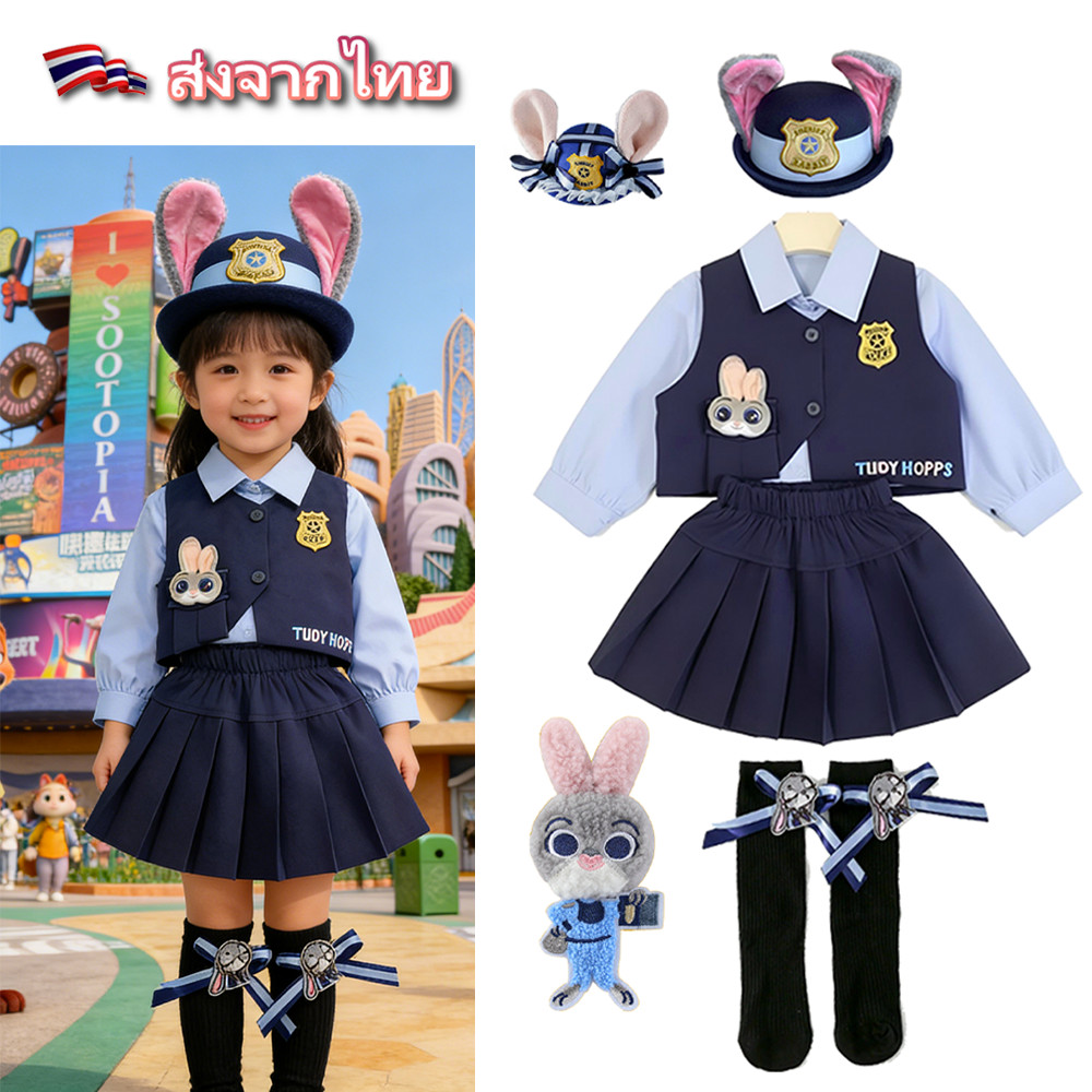 เครื่องแต่งกาย Zootopia Judy Hopps สไตล์ Lolita เหมาะสำหรับเด็กหญิงญี่ปุ่น ชุดคอสเพลย์ พร้อมใช้งานในงานฮาโลวีนและวันเกิด