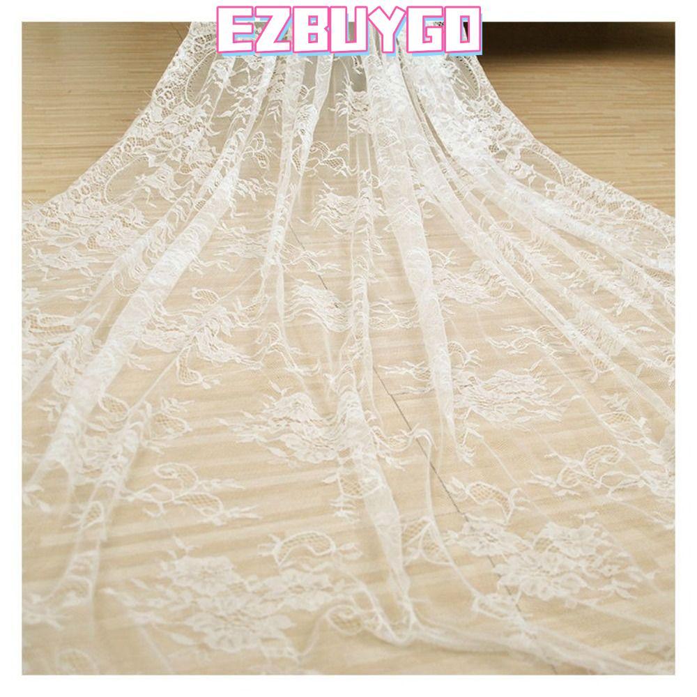 EZBUYGO ผ้าลูกไม้ขนตา, ผ้าลูกไม้ปักดอกไม้สีดําปัก, ผ้าลูกไม้เย็บผ้า ดอกไม้สีขาวตกแต่งบ้าน