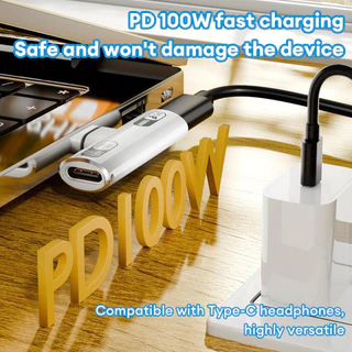 อะแดปเตอร์หูฟัง Type-C ถึง Type-C รองรับการชาร์จเร็วPD 100W ใช้งานได้สองฟังก์ชัน คือ ชาร์จเร็วและจ่ายไฟ