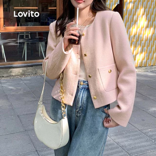 Lovito สง่างาม เสื้อโค้ทผู้หญิง ทรงหรู แขนยาว ฤดูใบไม้ร่วง ฤดูหนาว สีชมพู พร้อมกระเป๋าและเข็มขัด เกาหลี อินเทรนด์ L156AD250