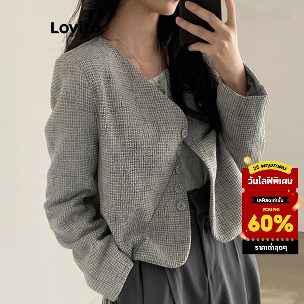 Lovito เสื้อโค้ทลําลองเสื้อโค้ทด้านหน้าปุ่มธรรมดาสําหรับผู้หญิง LNE29369 (หลากสี)