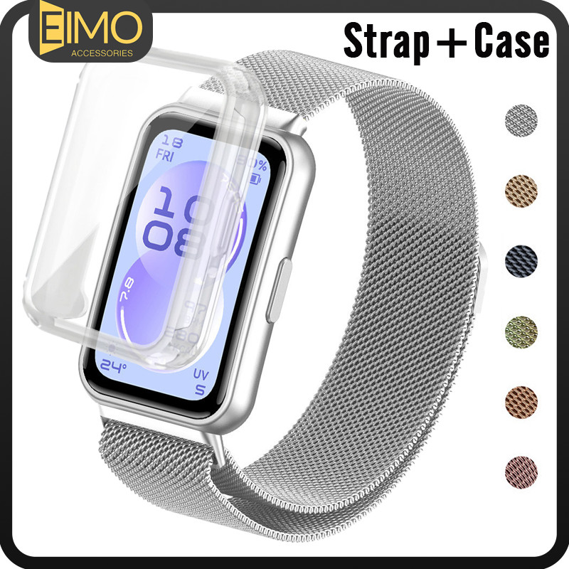 【สาย+เคส】สายลูป Milanese กรณี TPU for Huawei Band 11 / 11 Pro/10 9 8 เคส ครอบคลุมเต็มครอบคลุมป้องกันอ่อน แถบโลหะแม่เหล็ก
