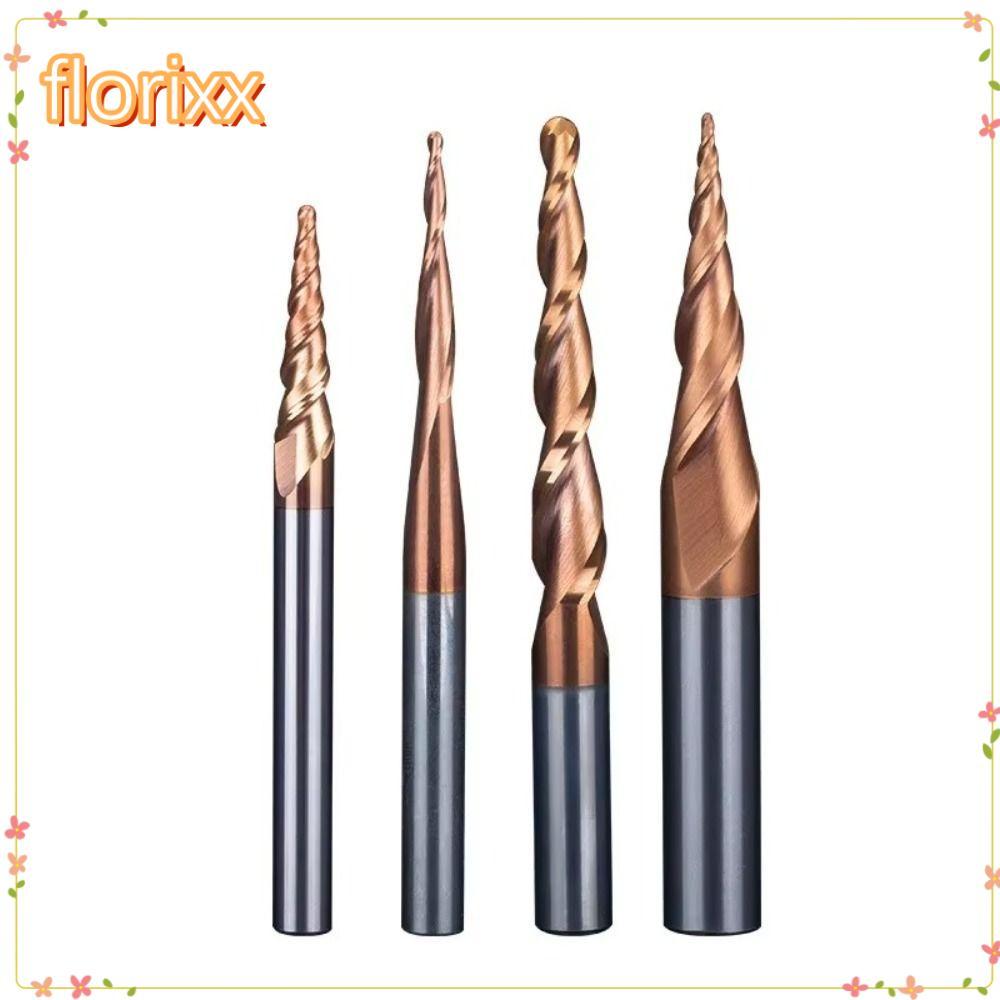 จัดส่งจากประเทศไทยFLORIXX Tapered Ball Nose End Mill, Tapered Ball Nose Solid Carbide CNC แกะสลัก Bit, เกลียวโลหะมิลลิ่ง