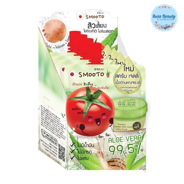 (4 ซอง/กล่อง) Smooto Tomato Aloe Snail Jelly Scrub 50ml สมูทโตะ สครับมะเขือเทศ ว่านหางจระเข้ เมือกหอ