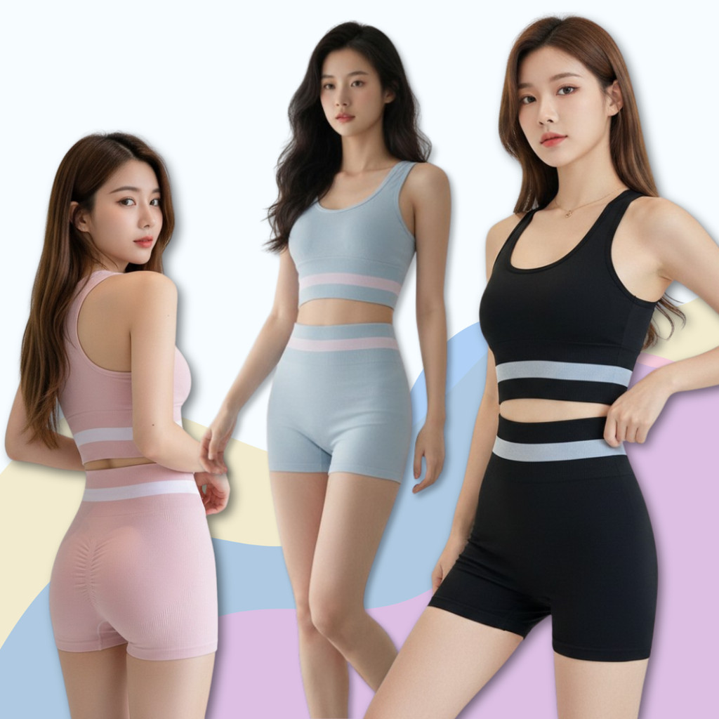 ชุดเซ็ทโยคะผู้หญิง สปอร์ตบรา+กางเกงขาสั้น เอวสูง มีฟองน้ำในตัว ชุดฟิตเนส  ชุดออกกำลังกายผู้หญิง Yoga สปอร์ตเซ็ท S-2XL