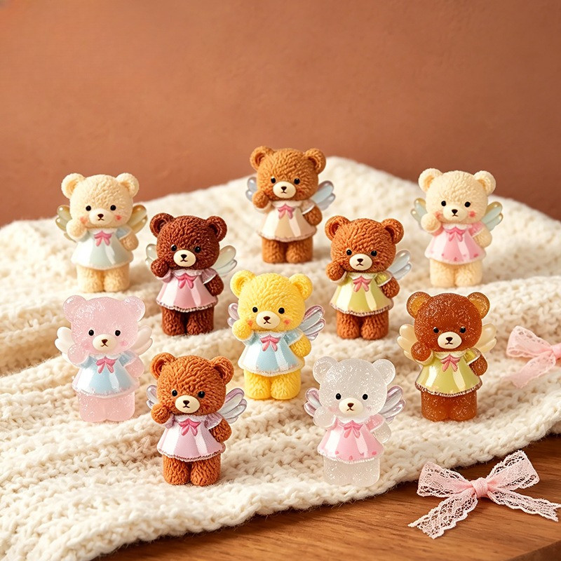 10 ชิ้น Angel Bear พร้อม Wing 3D เรซิ่น Charms สําหรับ DIY (9-340)