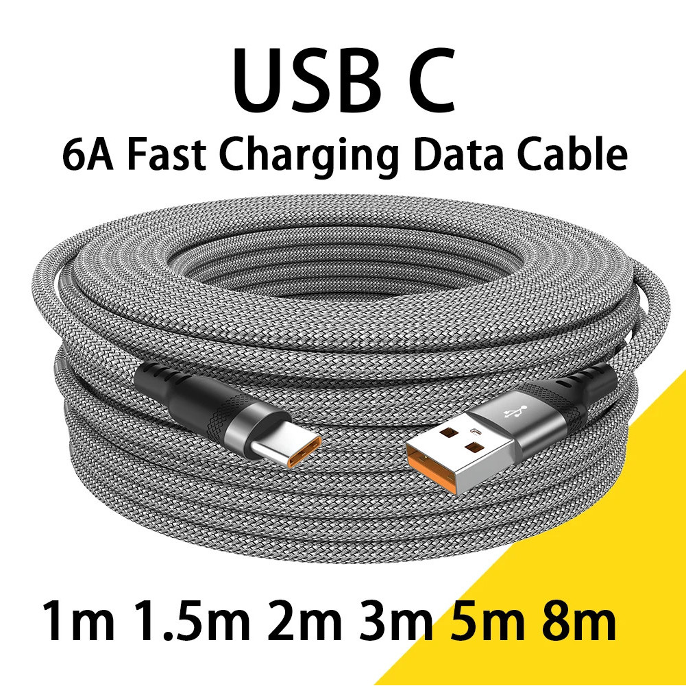 USB ประเภท C 6A Super- สายชาร์จ FDD6 USB C ขยาย 3 เมตร 5 เมตร 8 เมตรสําหรับ Xiaomi 14TPro 15TPro Vivo VIVO Y11 5G Y21D Y31 typec สายชาร์จเร็ว