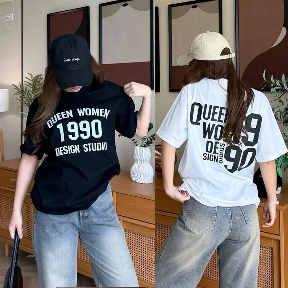 (การจัดส่งสินค้า 12 ชั่วโมง)oversize unisex เนื้อผ้านุ่มระบายแขนสั้น T-shirt สีดำและสีขาว เสื้อยืดทูโทน เสื้อยืดแขนสั้น