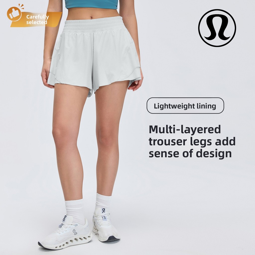 Lulu Quick-Drying High-Waist Sports Anti-Exposure กางเกงขาสั้นออกกําลังกายโยคะระบายอากาศน้ําหนักเบา