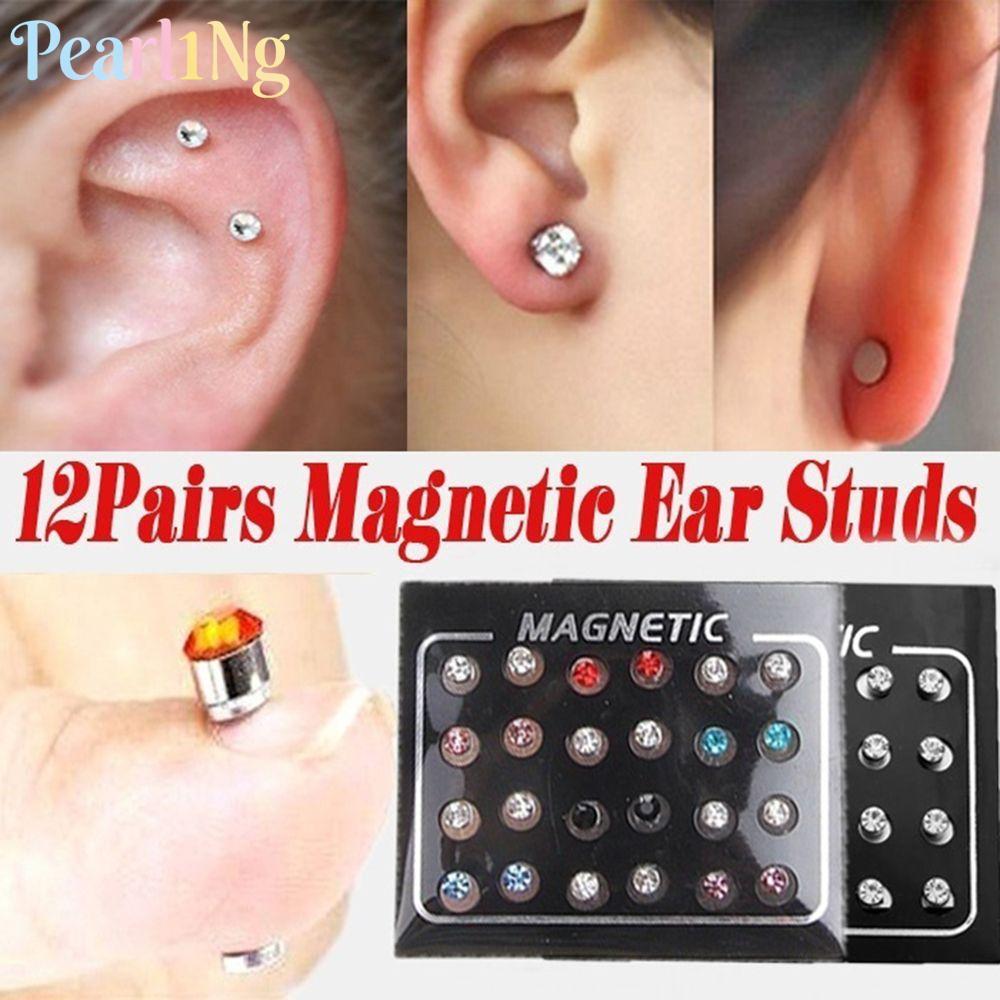 PEARLTH 12 คู่/เซ็ตแม่เหล็กต่างหูปลอม Studs 3/4/5/6/7 มม.แบบพกพาผู้ชาย/ผู้หญิงแฟชั่นกระตุ้น Acupoints