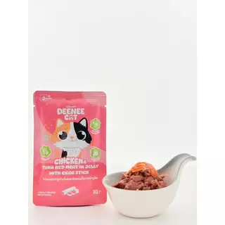 [ 12 ซอง ] อาหารเปียกแมวแบบซองขนาด 70g Deenee cat ไม่เติมเกลือ สูตรเกรนฟรี อร่อยเด้งในเยลลี่ สำหรับลูกแมว 2 เดือนขึ้นไป