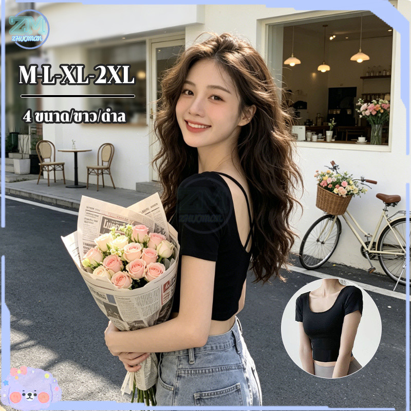 เสื้อครอปแขนสั้น แฟชั่นผู้หญิง เอวลอย เสื้อคอกลมสีพื้น เซ็กซี่น่ารัก ผ้าร่องนิ่มยืดหยุ่น ใส่สบาย คอกลม