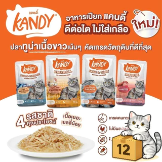 ( ยกโหล 12 ซอง ) Kandy แคนดี้ อาหารแมว เปียกแมว ไม่ใส่เกลือ จากปลาเนื้อขาว โปรตีนสูง ลูกแมวและแมวโต