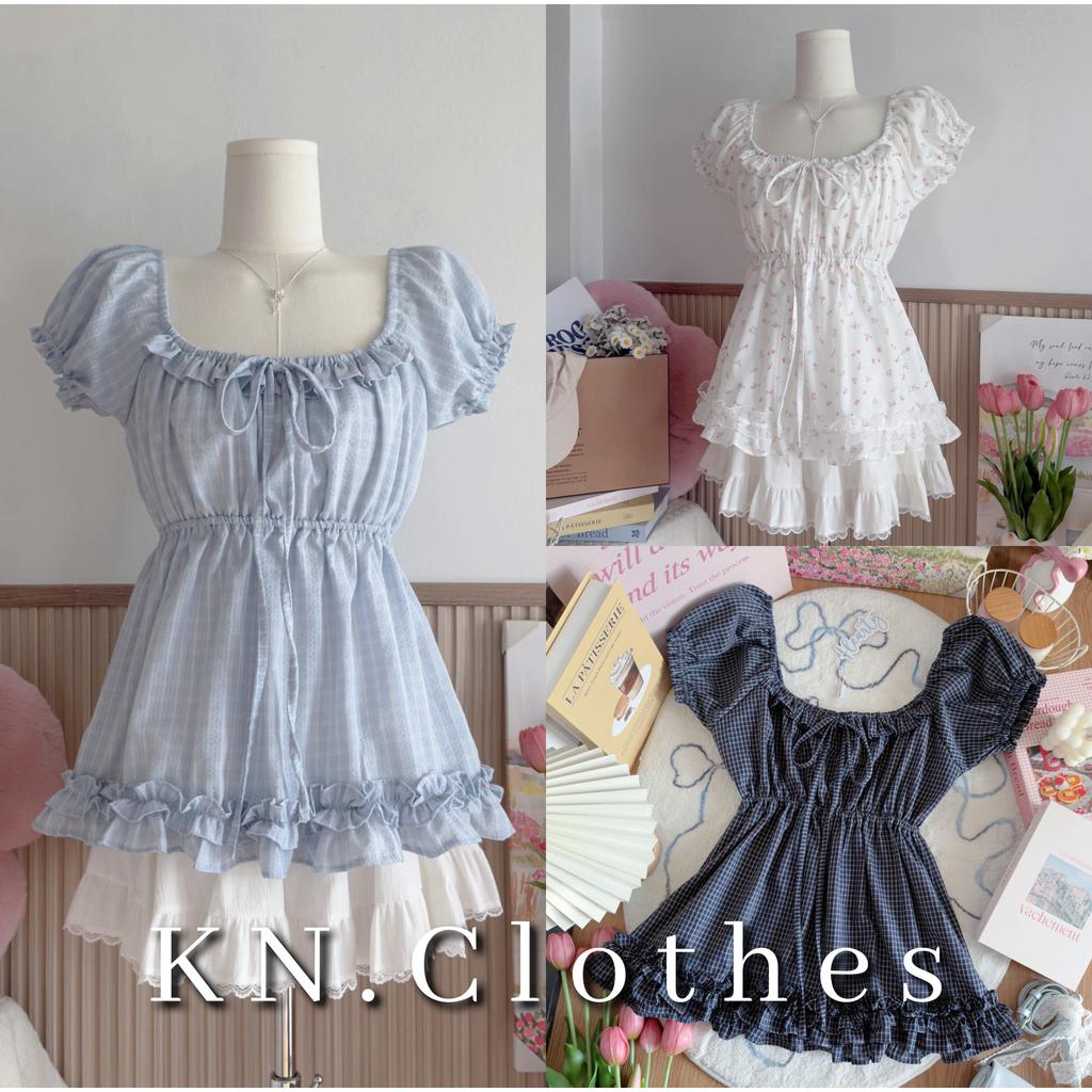 KN.Clothes เสื้อแขนตุ๊กตา ตัวยาว ดีเทลยางยืดรอบคอ ชายเสื้อแต่งระบายลูกไม้ มีซับในหน้าอก Hearty