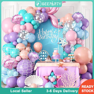 GeeParty 115 ชิ้น ชุดซุ้มลูกโป่งการ์แลนด์ นางเงือก Mermaid หางนางเงือก สีชมพู ฟ้าเขียว มาการอง ม่วง ฟ้า งานวันเกิดเด็กผู