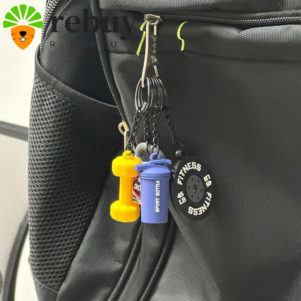 REBUY Barbell แผ่นพวงกุญแจ, Creative Mini จําลองดัมเบลพวงกุญแจ,รถเครื่องประดับ Kettlebells ถ้วยน้ํากระเป๋า Charm Fitness Series จี้ Bodybuilder