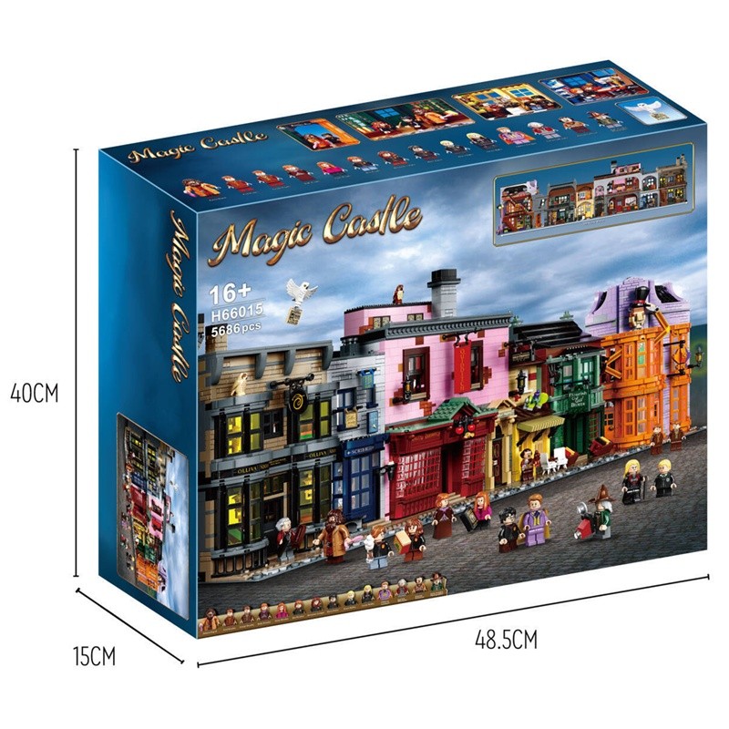 บล็อกตัวต่อเลโก้ที่เข้ากันได้ Harry 75978 Potter Diagonal Alley ประกอบอาคาร Street View ของเล่นของขว