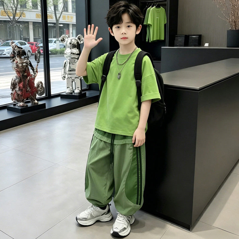 ชุดสูทเด็กชายฤดูร้อนสไตล์ใหม่ขนาดกลางขนาดใหญ่เสื้อผ้าเด็กแ