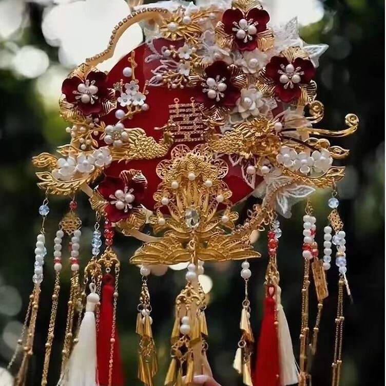 Double-Sided Flower Ball Fan Bride Advanced Happy Hand Heavy Industry แพคเกจ Hand-Married วัสดุสีเขา