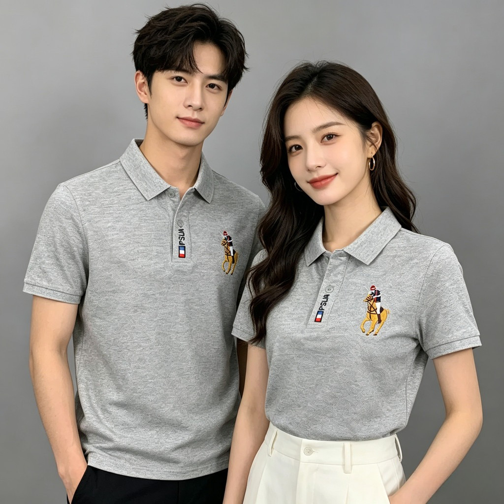 เสื้อโปโลแขนสั้น ผ้าระบายอากาศดี แห้งเร็วซับซึมเหงื่อใส่ทำงานและท่องเที่ยวได้ สไตล์เรียบง่ายแฟชั่น เหมาะชายหญิงใส่คู่รัก
