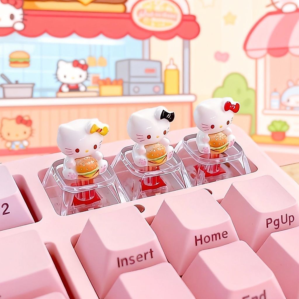 Creative KT Cat Keycap ที่กําหนดเองโปร่งแสงน่ารักสามมิติ HelloKitty Series DIY คีย์บอร์ดอุปกรณ์เสริม