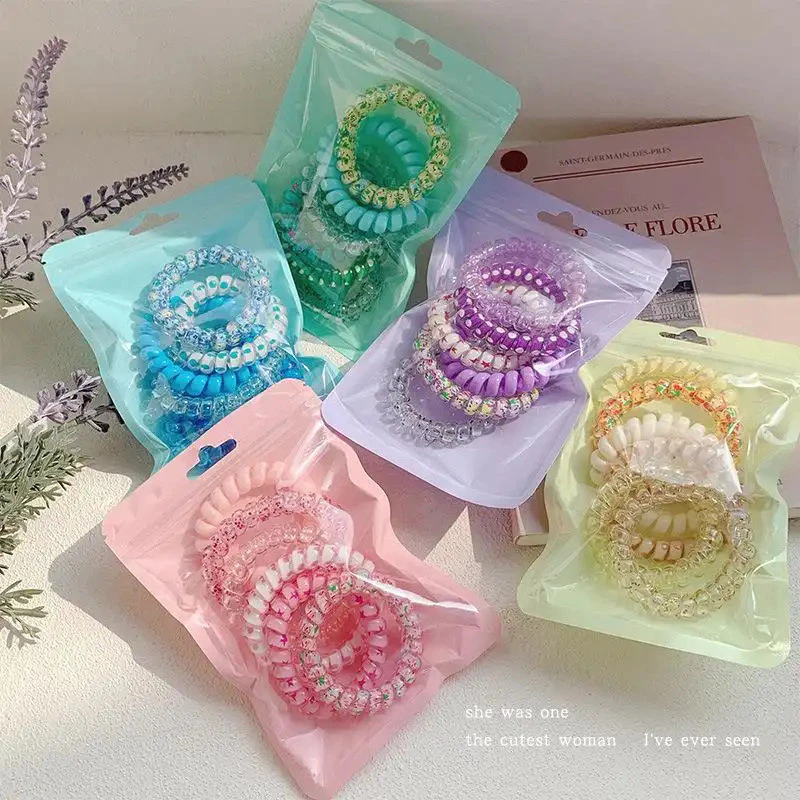 ชุดยางรัดผมสายโทรศัพท์ลายดอกไม้เกลียว 6 เส้น โปร่งใส สีพาสเทล ยางมัดผมยางยืดสไตล์เกาหลีหวานสําหรับผู้หญิง เครื่องประดับผมประจําวัน