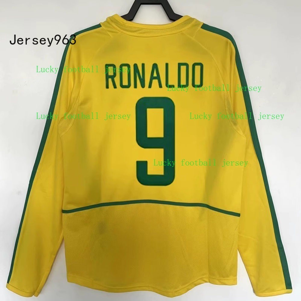 in Stock2002 Brazil World Cup Retro Long Sleeve Home Jersey Football Ronaldo Shirts