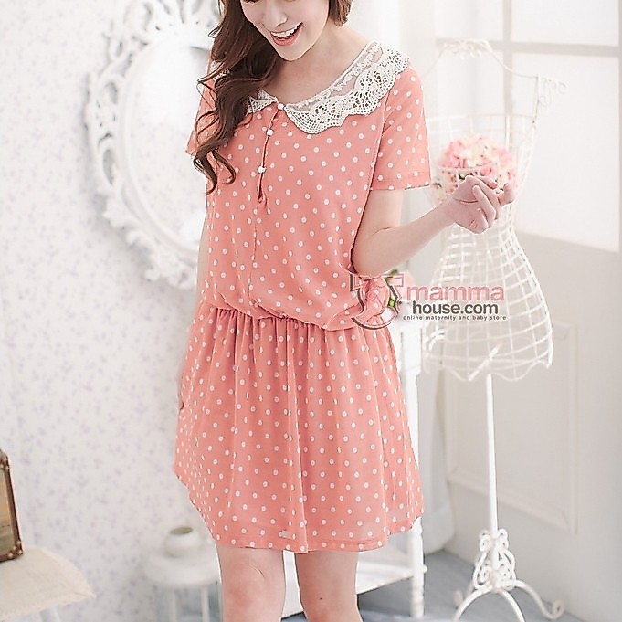ชุดพยาบาล - Orris Lace Collar Pokla Orange Pink