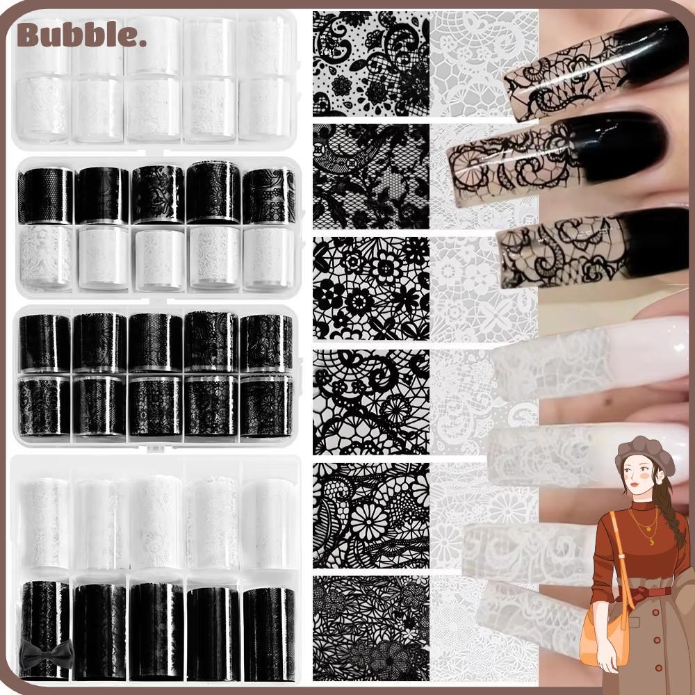 ฟอยล์เล็บลายลูกไม้เสือดาวขาวดำ สติ๊กเกอร์เล็บ DIY ตกแต่งเล็บมืออาชีพ