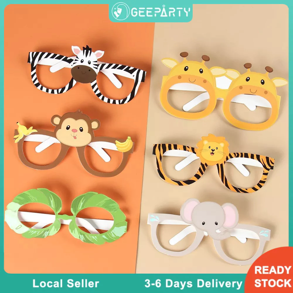 GeeParty 6 ชิ้น หน้ากากกระดาษลายสัตว์การ์ตูน สำหรับเด็ก ธีมซาฟารี ธีมป่า ปาร์ตี้วันเกิด ของตกแต่งงานปาร์ตี้