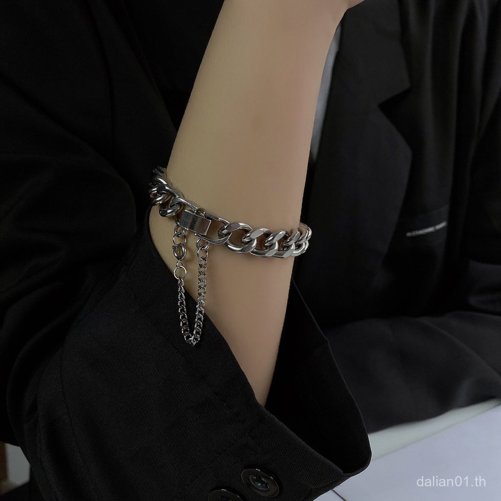 Insไทเทเนียมเหล็กสร้อยข้อมือฮิปฮอปสแตนเลสโซ่โลหะบรรยากาศที่เรียบง่ายสร้อยข้อมือทุกการแข่งขัน KLSS