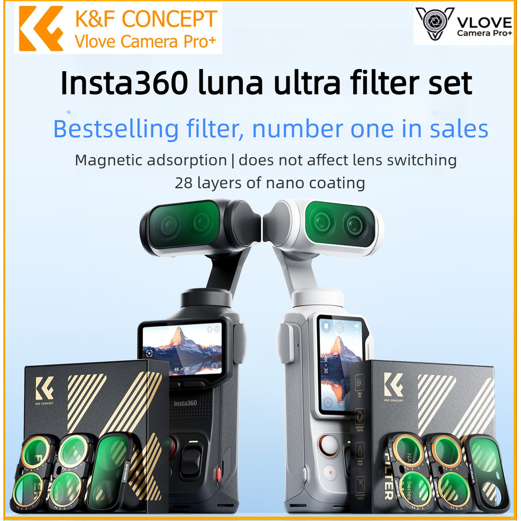 K&F Concept ชุดกรองแม่เหล็กสําหรับ Insta360 Luna Ultra, UV/CPL/ND/Black Mist, Insta360 Luna Ultra