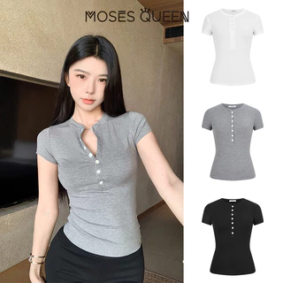 MOSESQUEEN เสื้อผ้าสตรี ที่มีแขนสั้น แบบไหล่เอว ฮังรี เน็ค ขนาดเล็ก แขนยาว ผ้าลิโอเซล เทนซ์เซล ขนแกะ ตัวช่วยให้รู้สึกบางเล็กน้อย #63415