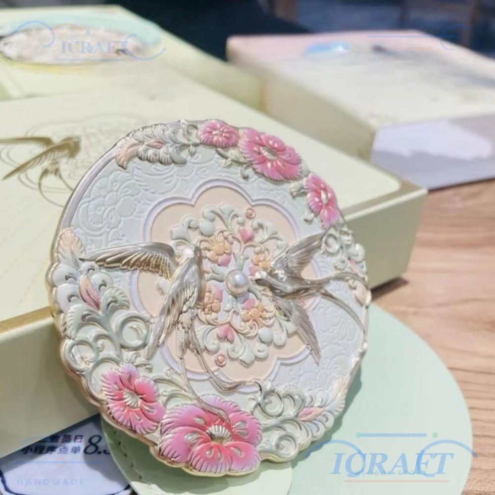 ICRAFT กระจกขนาดเล็ก, เครื่องมือเครื่องสําอางดอกไม้ที่ละเอียดอ่อน Peony วินเทจ, ของขวัญกระจกแต่งหน้ากระเป๋าสไตล์จีนแบบพกพา