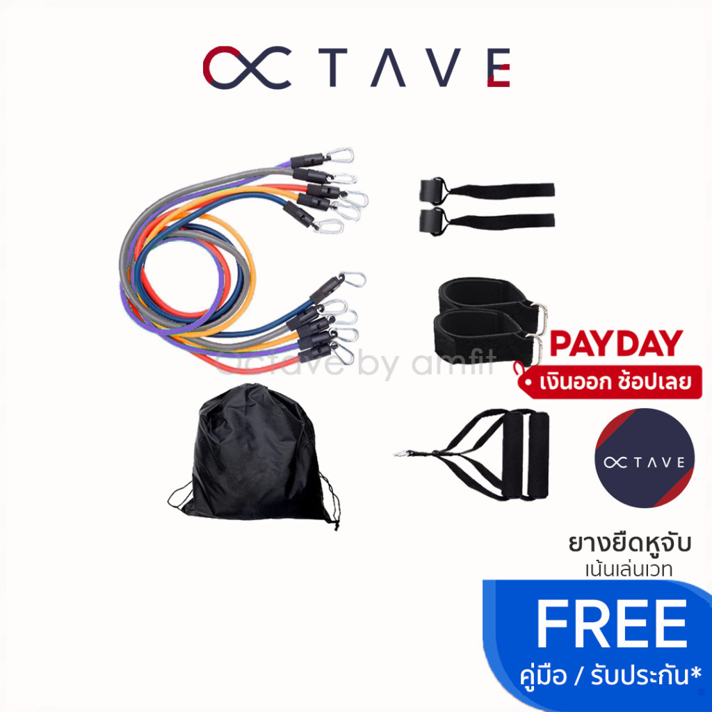 🔹octave🔹ยางยืดหูจับ แทนดัมเบล สายแรงต้าน 5 ระดับ ใช้ เล่นเวท สร้างกล้ามเนื้อ Resistance Band