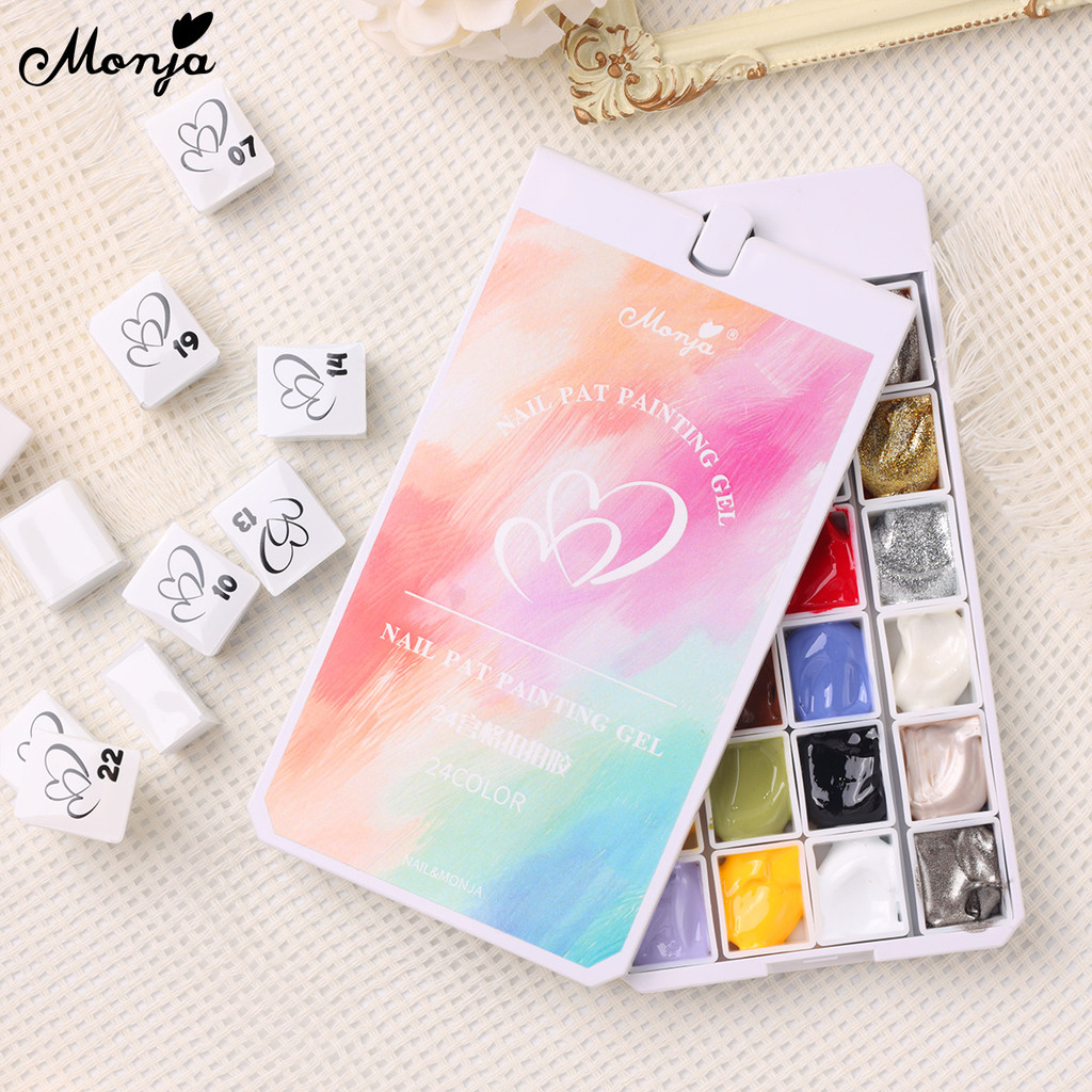 Monja 24 สี/กล่องเล็บ UV เจล Pat ภาพวาดสี Gradient Ombre ภาพวาด Glitter No-wipe เปลี่ยน Quick Dry Soak Off DIY เล็บออกแบบเครื่องมือ