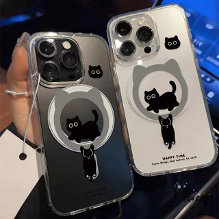 สำหรับiPhone 17 13 15 11 AIR 16 12 14 Pro Max XR 7 16 15 8 14 Plus เคสแม่เหล็ก ลายแมวดำน่ารัก หลากสี สไตล์ฮิต คู่รัก