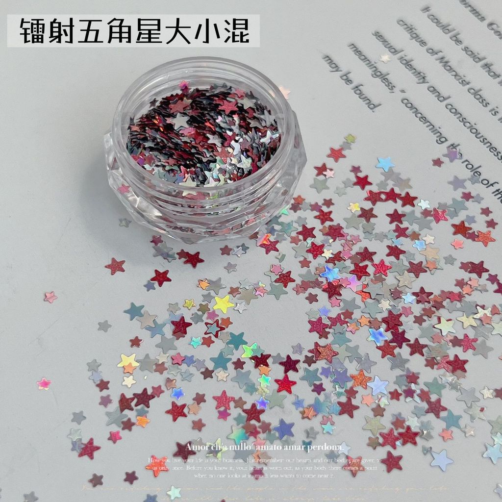 เลเซอร์ดาวเลื่อมแต่งเล็บอุปกรณ์ ผู้มีอิทธิพล กระพริบสีชมพูดาวห้าแฉกผสมสวมใส่เล็บตกแต่งเล็บขายส่ง