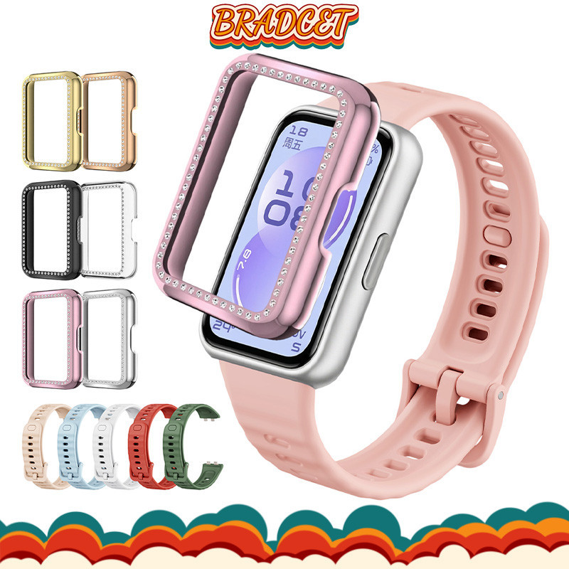 กรณี PC เพชร + สายยาง for Smart Watch Huawei Band 11/ Huawei Band 11 Pro กีฬาซิลิโคนวงเข็มขัดป้องกันหน้าจอฝาครอบกันชน