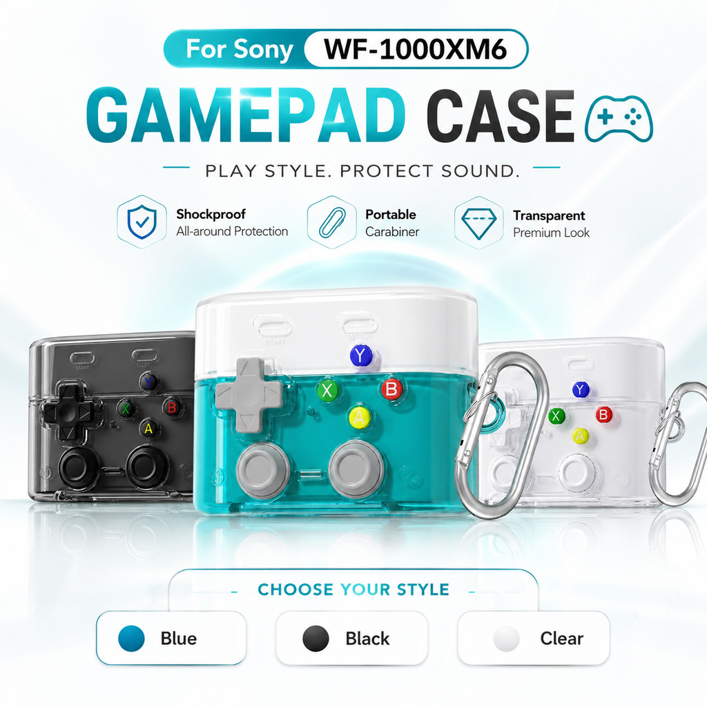 เคสเกมแพดสําหรับ Sony WF-1000XM6 ฝาครอบหูฟังกันกระแทกเคสใสพร้อมคาราบิเนอร์