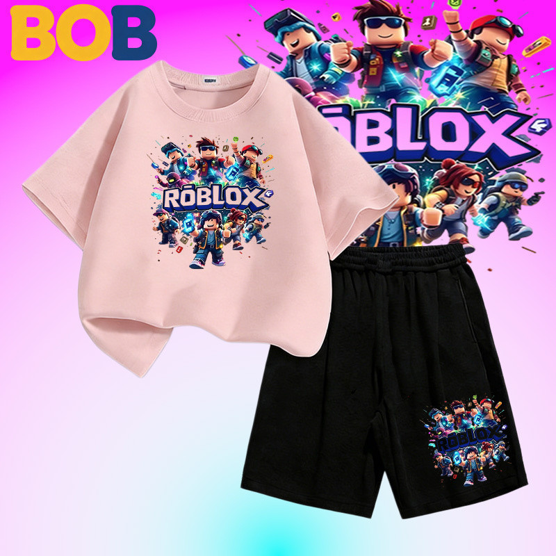 TM [พร้อมส่ง] ชุดเด็กชาย Roblox รอบล็อก เสื้อยืดกางเกงขาสั้น ผ้ามิกซ์คอตตอน ลายเกมส์ดัง ใส่สบาย#7