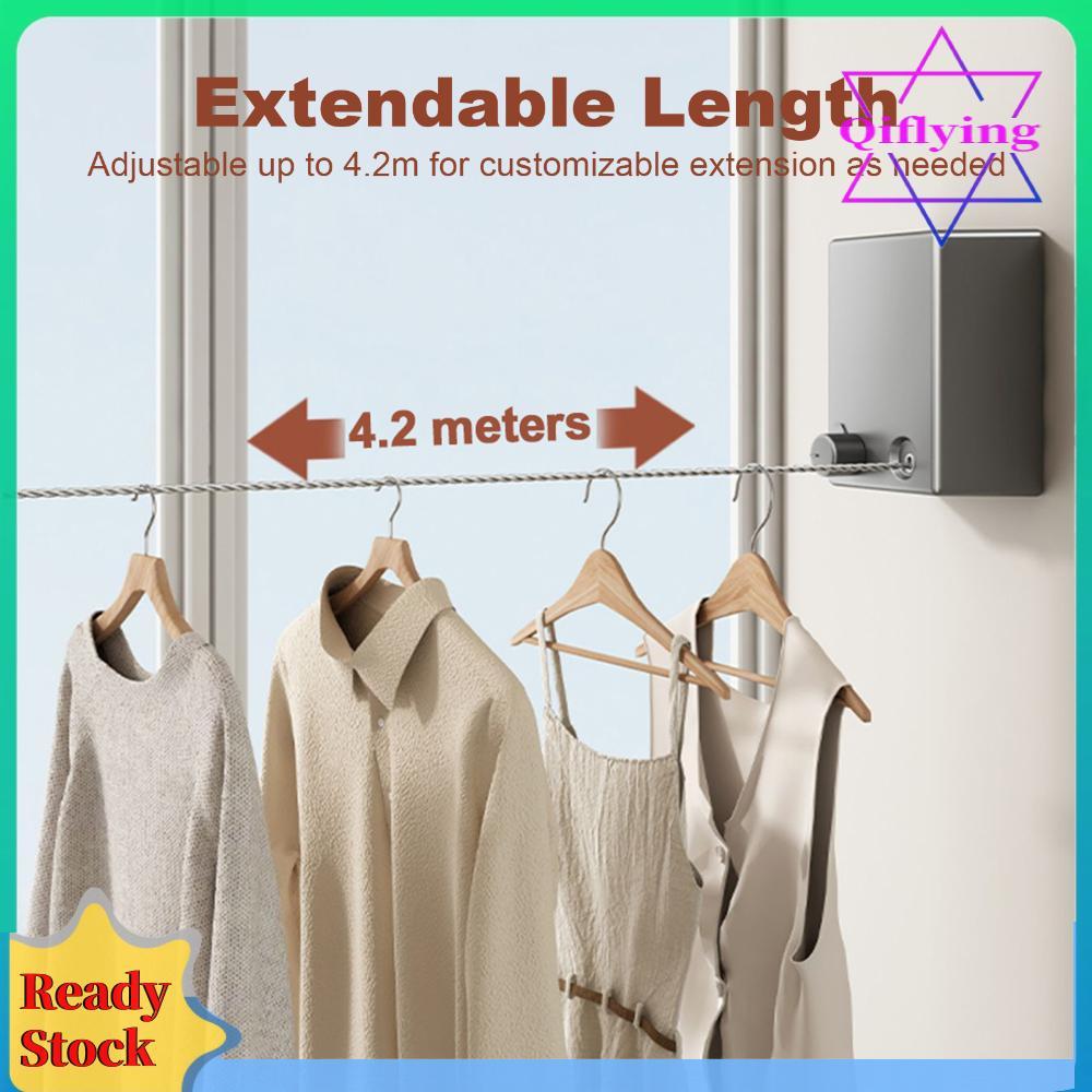 4.2M สแตนเลสราวตากผ้า 44 LBS ความจุในครัวเรือนที่มองไม่เห็น Clothesline ซักรีดลวดแขวนสําหรับห้องน้ํา