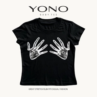 (พร้อมส่ง24ชม.) baby tee สีชมพู ลายมือดวงตาอาร์ต y2k สายดาร์ก ทรงเข้ารูป ใส่เท่เด่นไม่ซ้ำ
