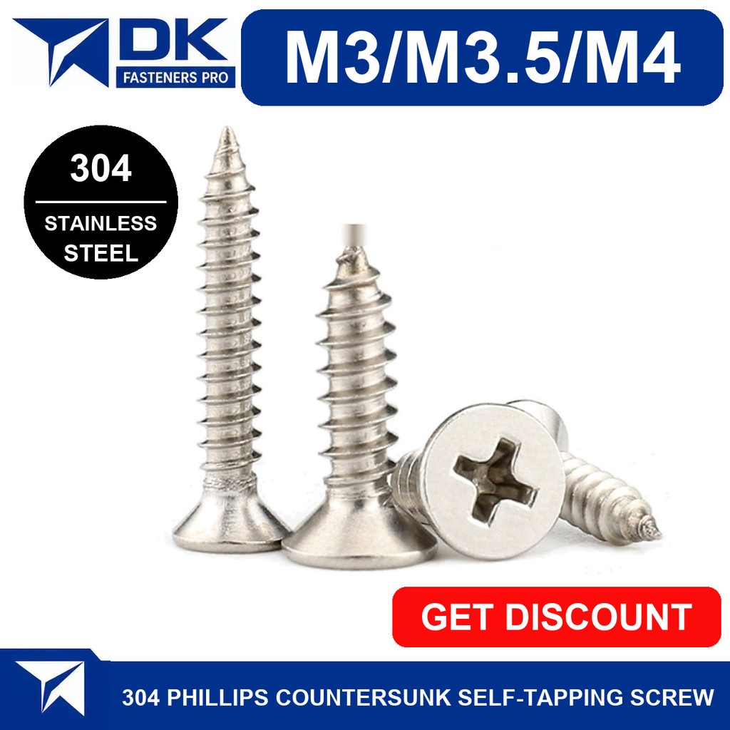 สกรูเกลียวปล่อย หัวเตเปอร์ ห้วF #7 หัวแบน หัวเรียบ ตะปูเกลียว สแตนเลส 304 M1-M1.7 / Self Tapping Scr