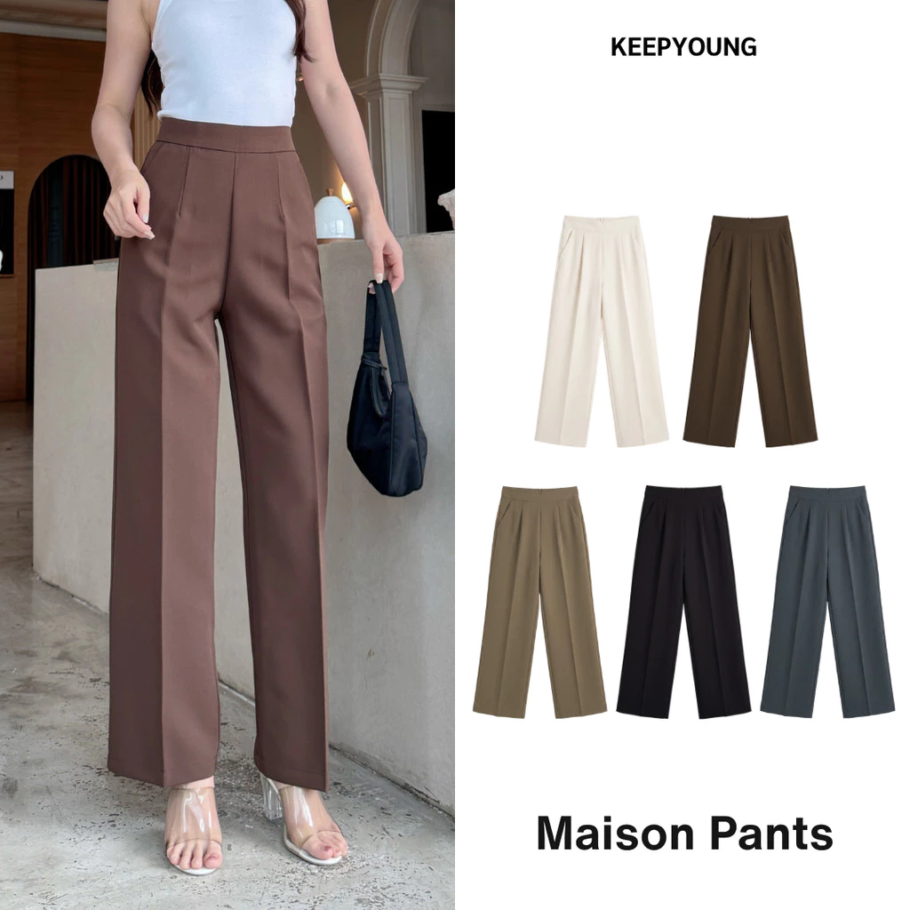 KEEPYOUNG [S-3XL] กางเกงทรงกระบอกกลาง ซิปหลัง เก็บทรงสวย ใส่เที่ยว ทำงาน รุ่น MAISON PANTS