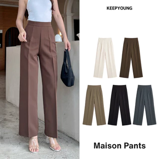 KEEPYOUNG [S-3XL] กางเกงทรงกระบอกกลาง ซิปหลัง เก็บทรงสวย ใส่เที่ยว ทำงาน รุ่น MAISON PANTS