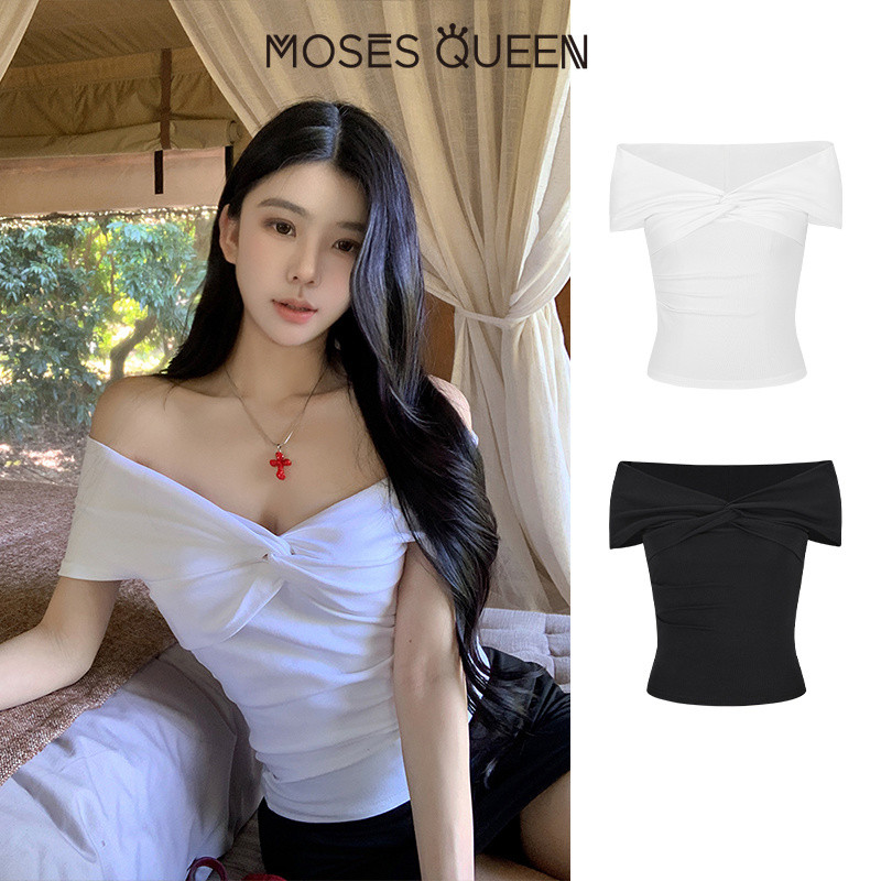 < MOSESQUEEN > พับ งอ จัดเรียง ขวางกันงอ แขนสั้นหนึ่งไหล่ ดีไซน์ความปรารถนาบริสุทธิ์ ดีไซน์สาวร้อนแรง เฟตต์เพรียว ท่าทางแบบฝรั่งเศส และเสื้อใส่สบาย #62882