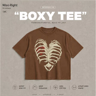 COD Woo Right Boxy crop tee เสื้อยืดผู้ชาย โอเวอร์ไซส์ เสื้อยืดผู้ชาย แขนสั้น คอกลม กระดูกสีขาว เ เสื้อแฟชั่น ใส่สบาย