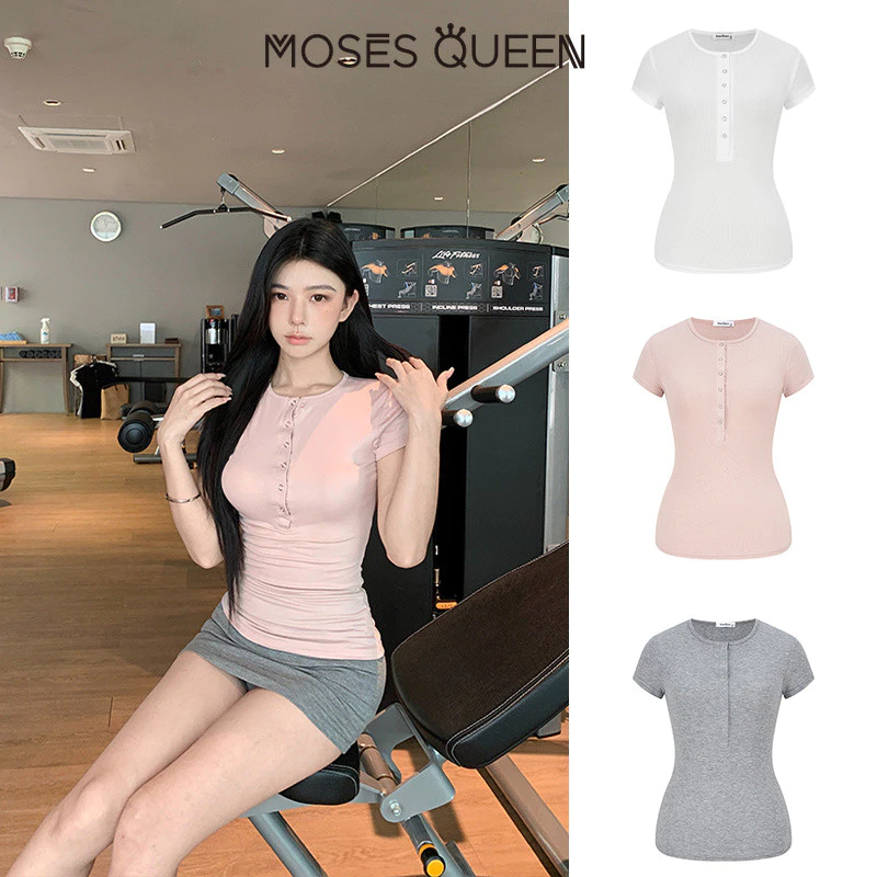 < MOSESQUEEN > เสื้อผ้าสตรี กระโปรงสั้นแขนสั้น คอฮันเลย์ ฤดูร้อน สีหลายเฉด แบบบาง ใส่ได้หลากหลาย #63375